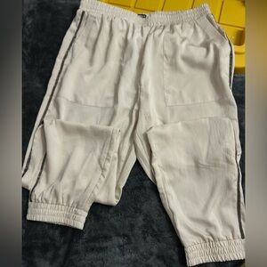 Cream Jogger Pants with Side Stripes